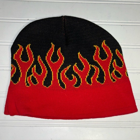 Other - Flame Stocking Hat Black Red Yellow OS Unisex 55% Cotton 45% Acrylic New